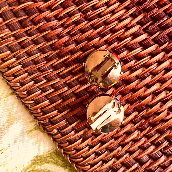 Venetian Millefiori Glass Copper back Clip-on Earrings - Vintage - Picture 2 of 2